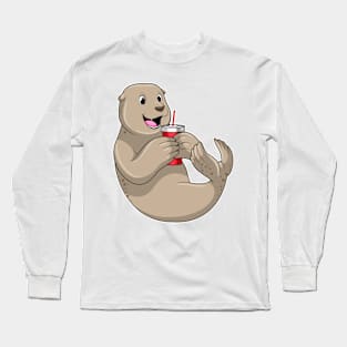 Seal with Mug with Straw Long Sleeve T-Shirt